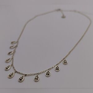 Stella & Dot Silver Tone Delicate Teardrop Necklace Clear Crytal Stones